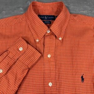Ralph Lauren Blake Mens Medium Orange Blue Micro Check Cotton Button Down Shirt